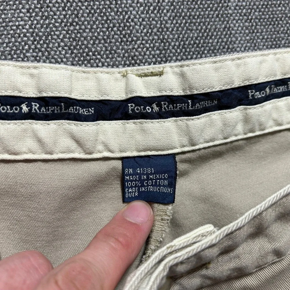 Polo Ralph Lauren Chino Pants Mens 38x32 Khaki Tan Pleated Cuffed Cotton Twill